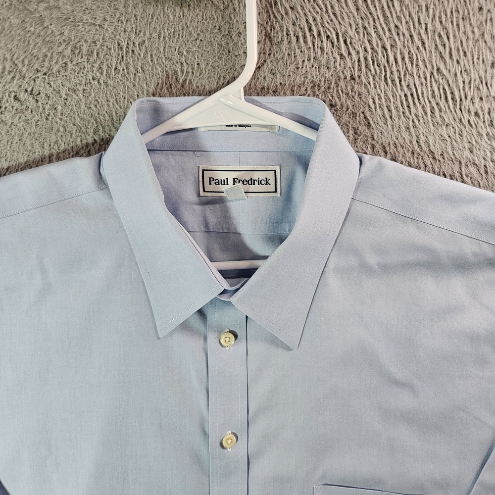 Paul Fredrick Dress Shirt Men 18 34 -‎ French Cuff - Light Blue 2-Ply Cotton